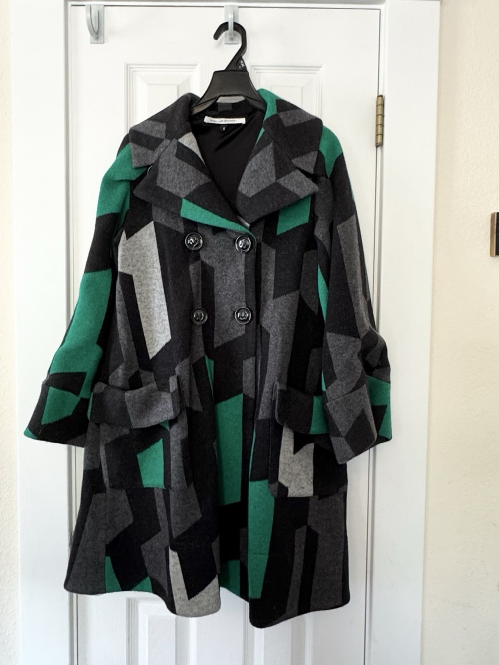 Diane von Furstenberg Gene Kelly Wool Blend Abstract Geometric Coat Size 6